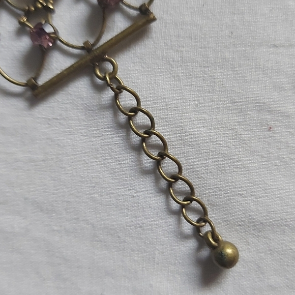 Vintage Purple Stone Flower and Rhinestone Filigree Chain Bracelet - Picture 3 of 7